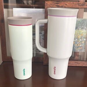 Owala Tall Travel Mugs - White with Pink Accents
